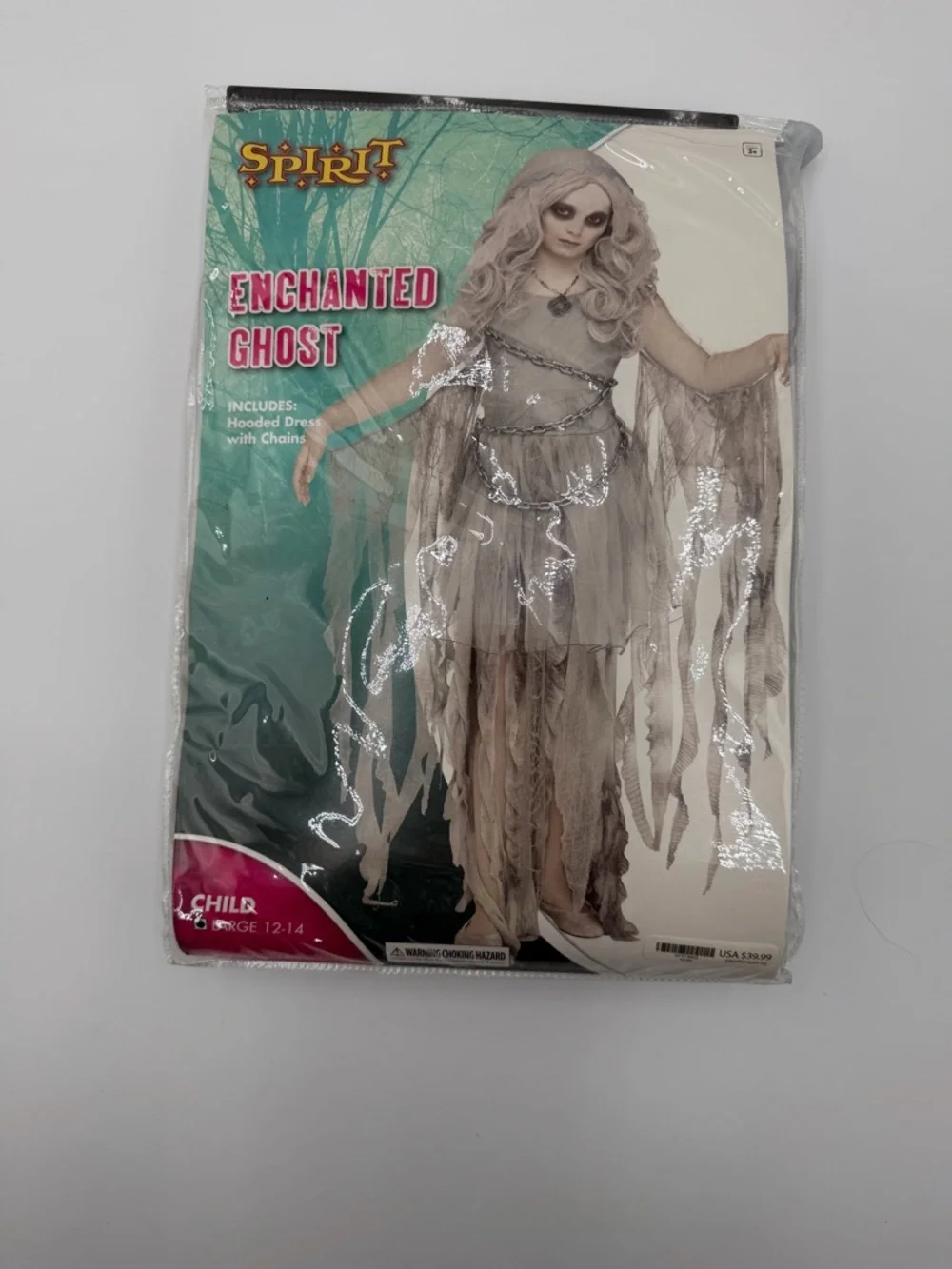 Halloween Costume Enchanted Ghost Hooded Dress With Chain Girl Size Large 12-14 - Picture 2 of 4